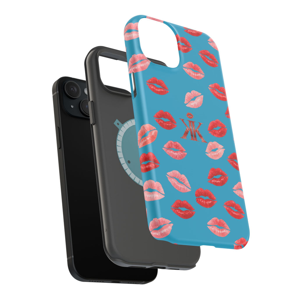Psyche Collection Turquoise - Kiss Pattern Magnetic Impact Phone Case
