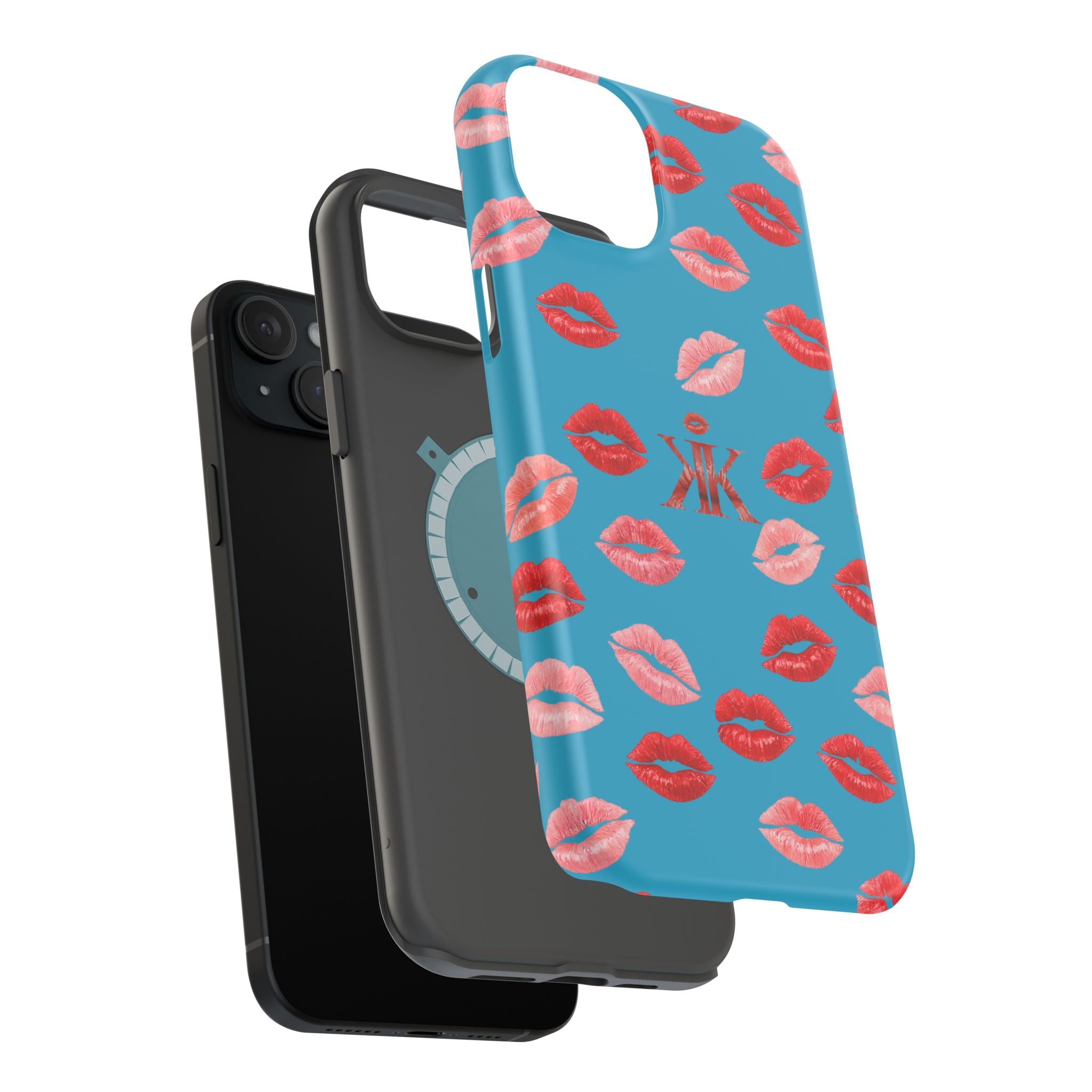 Psyche Collection Turquoise - Kiss Pattern Magnetic Impact Phone Case