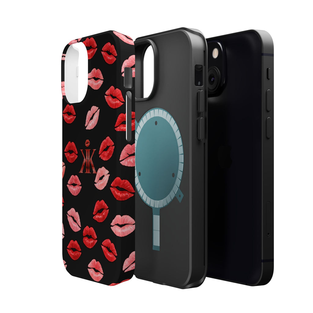 Psyche Collection BLACK - Kiss Pattern Magnetic Impact Phone Case