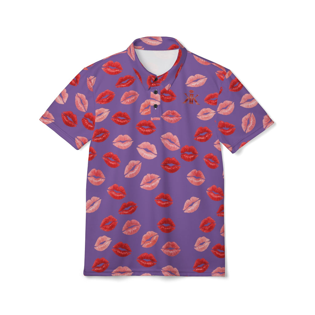 Psyche Collection Light Purple Kiss Print Polo Shirt — Allover Red Lip Pattern
