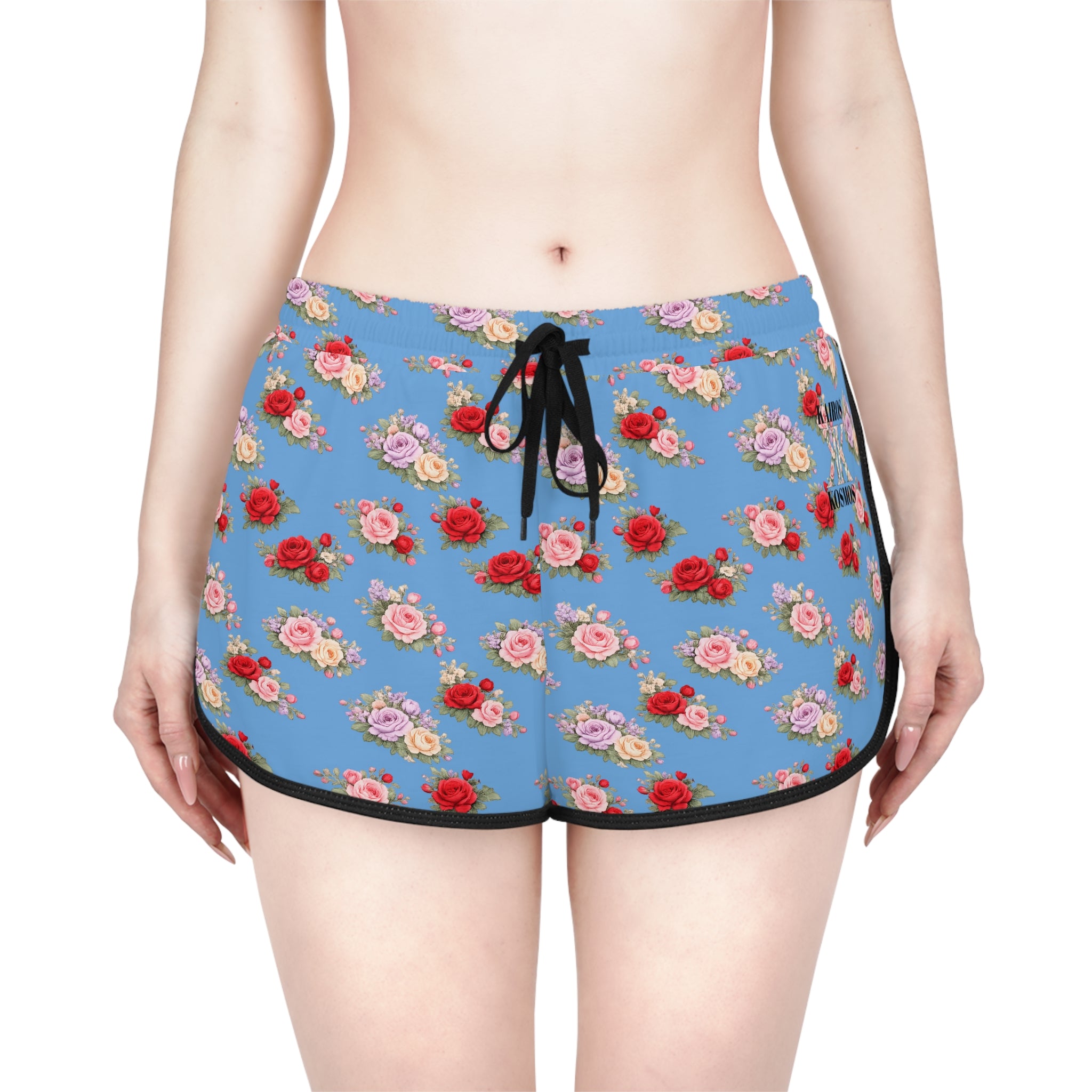 Anthos Collection Light Blue Floral Stretch Women's Relaxed Shorts — Vintage Pink & Red Rose All-Over Print