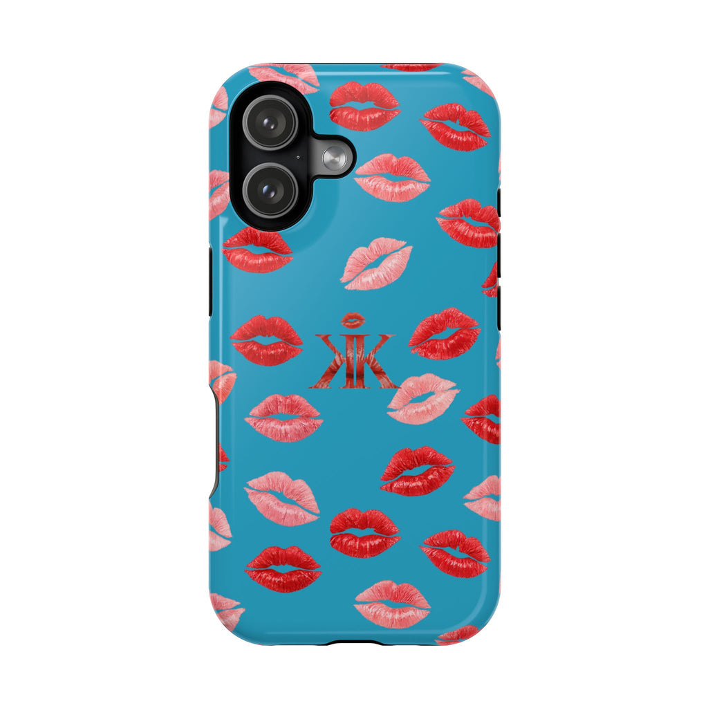 Psyche Collection Turquoise - Kiss Pattern Magnetic Impact Phone Case