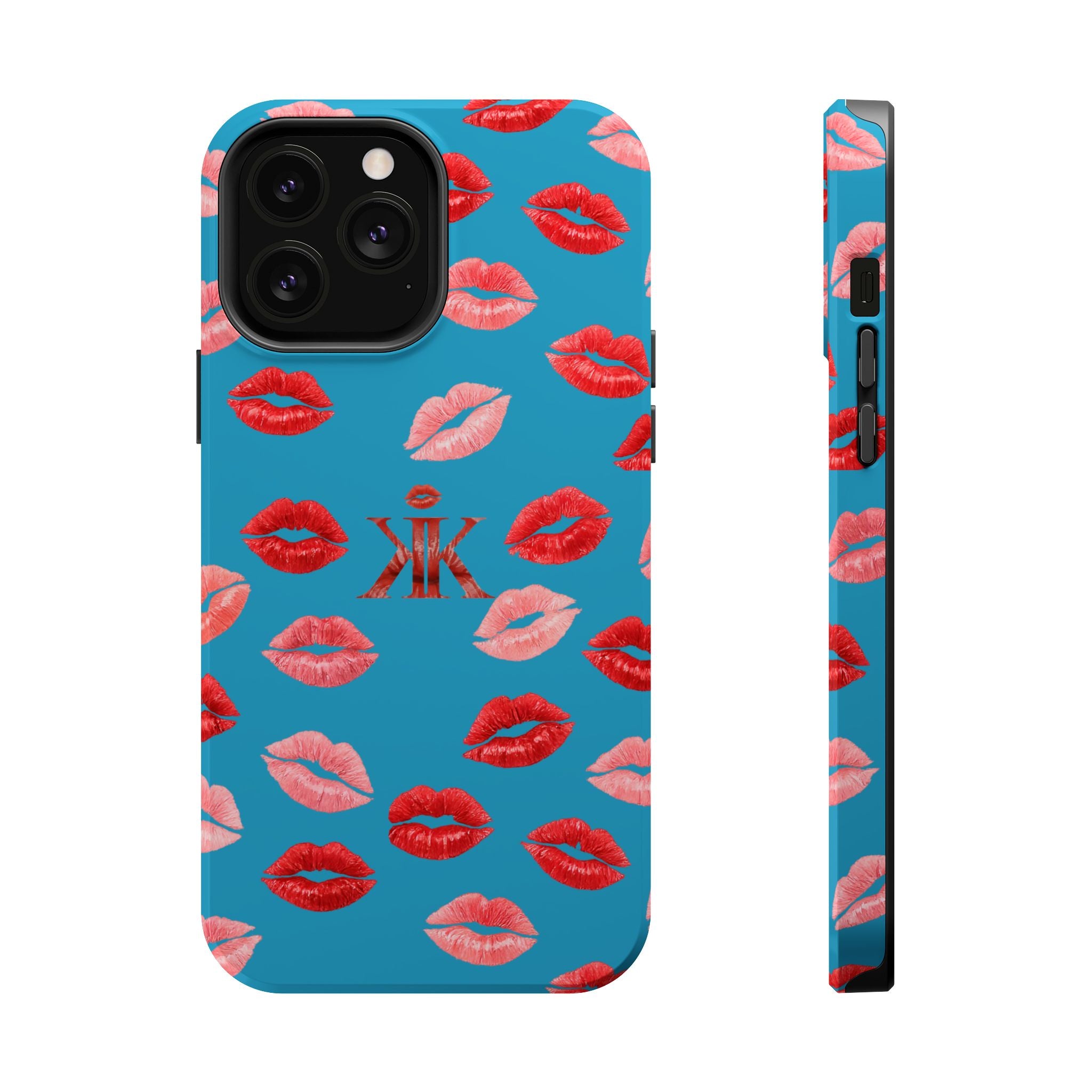 Psyche Collection Turquoise - Kiss Pattern Magnetic Impact Phone Case