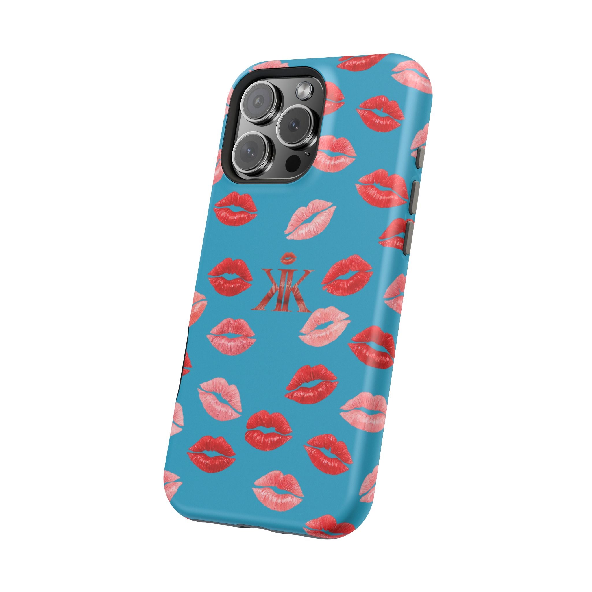Psyche Collection Turquoise - Kiss Pattern Magnetic Impact Phone Case