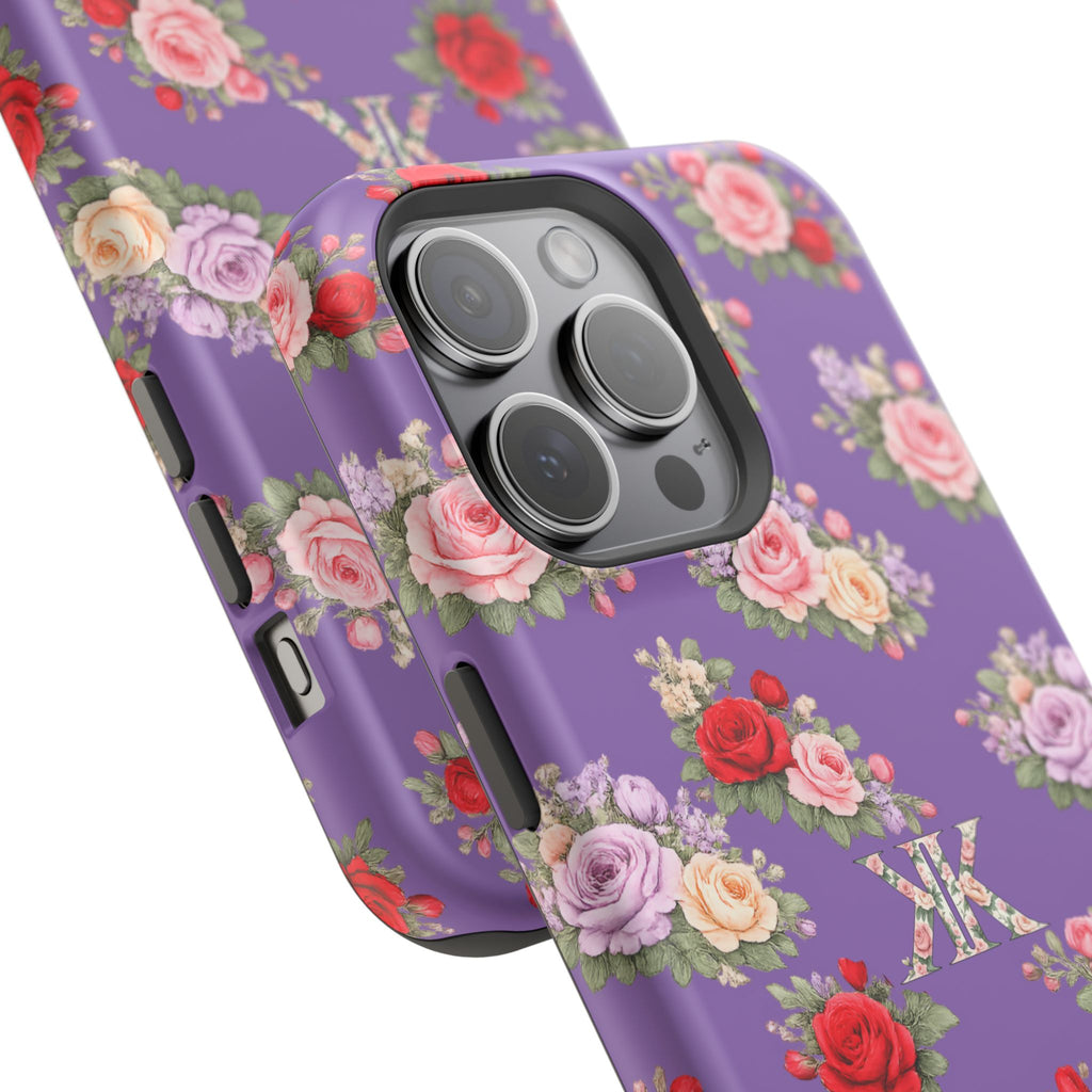 Anthos Collection Light Purple Vintage Floral Rose Pattern Magnetic Impact-Resistant Phone Case