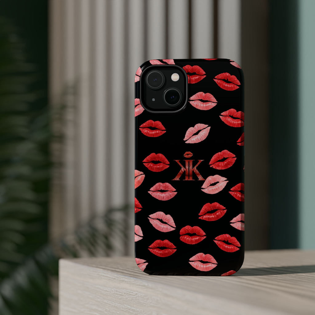 Psyche Collection BLACK - Kiss Pattern Magnetic Impact Phone Case