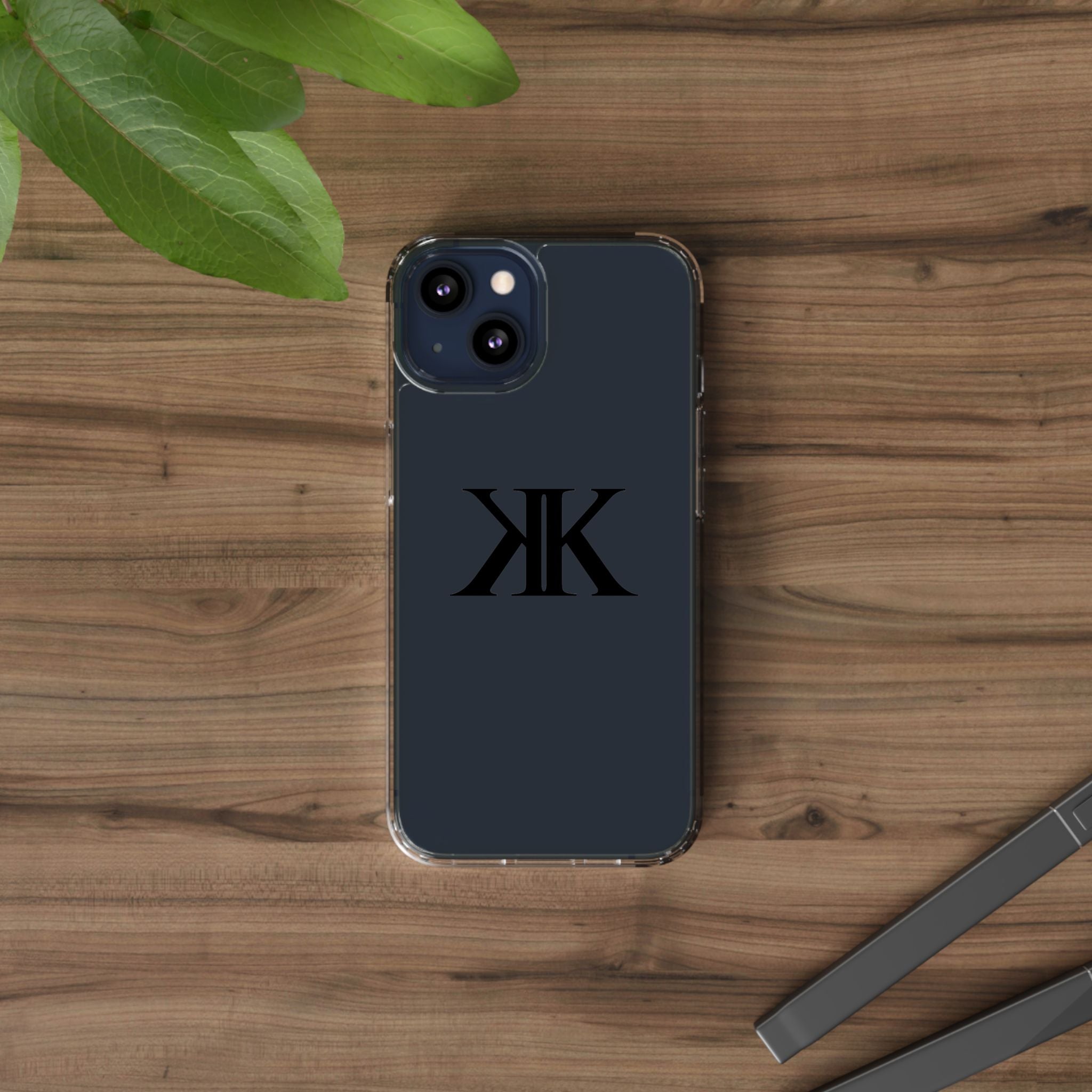 Kairos Kosmos Clear Phone Case — Minimal Black KK Monogram