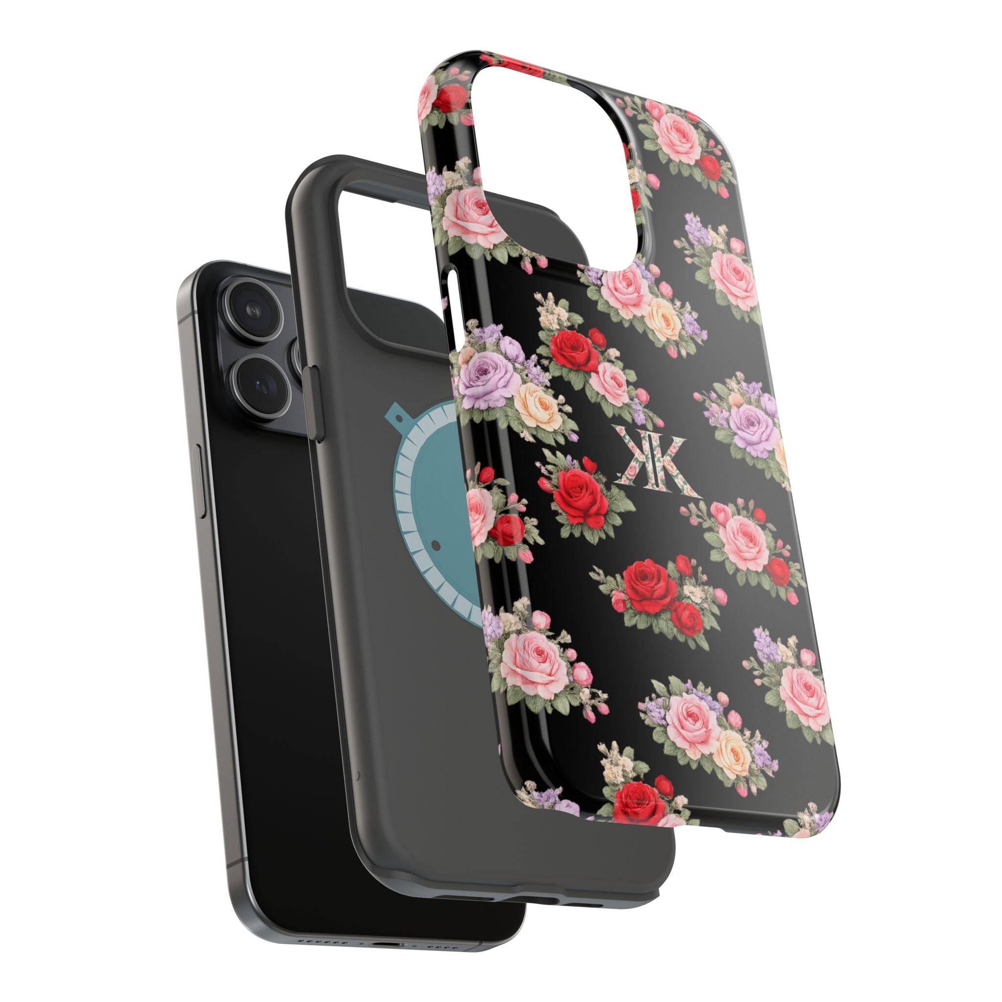 Anthos Collection BLACK Vintage Floral Rose Pattern Magnetic Impact-Resistant Phone Case