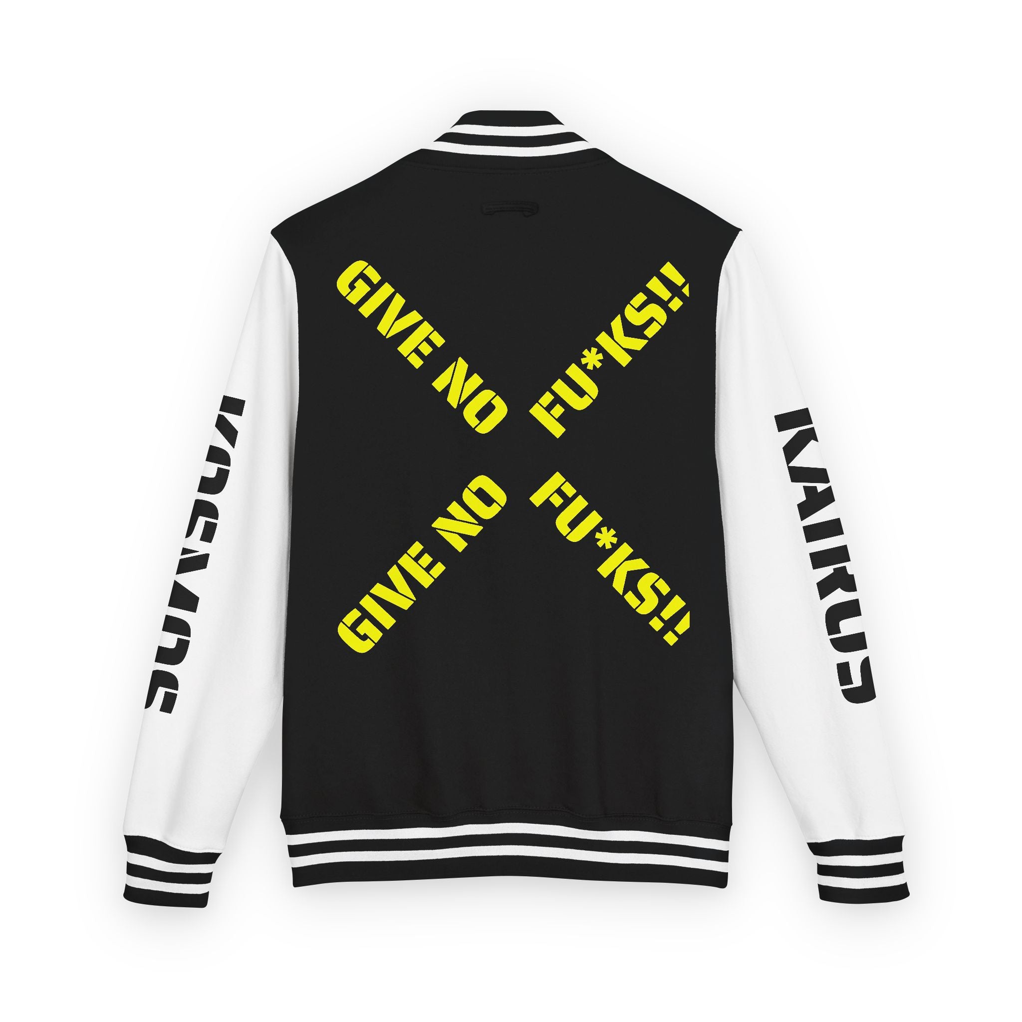 Letterman Jacket BLACK — "Give No Fu*ks" Bold Varsity Bomber