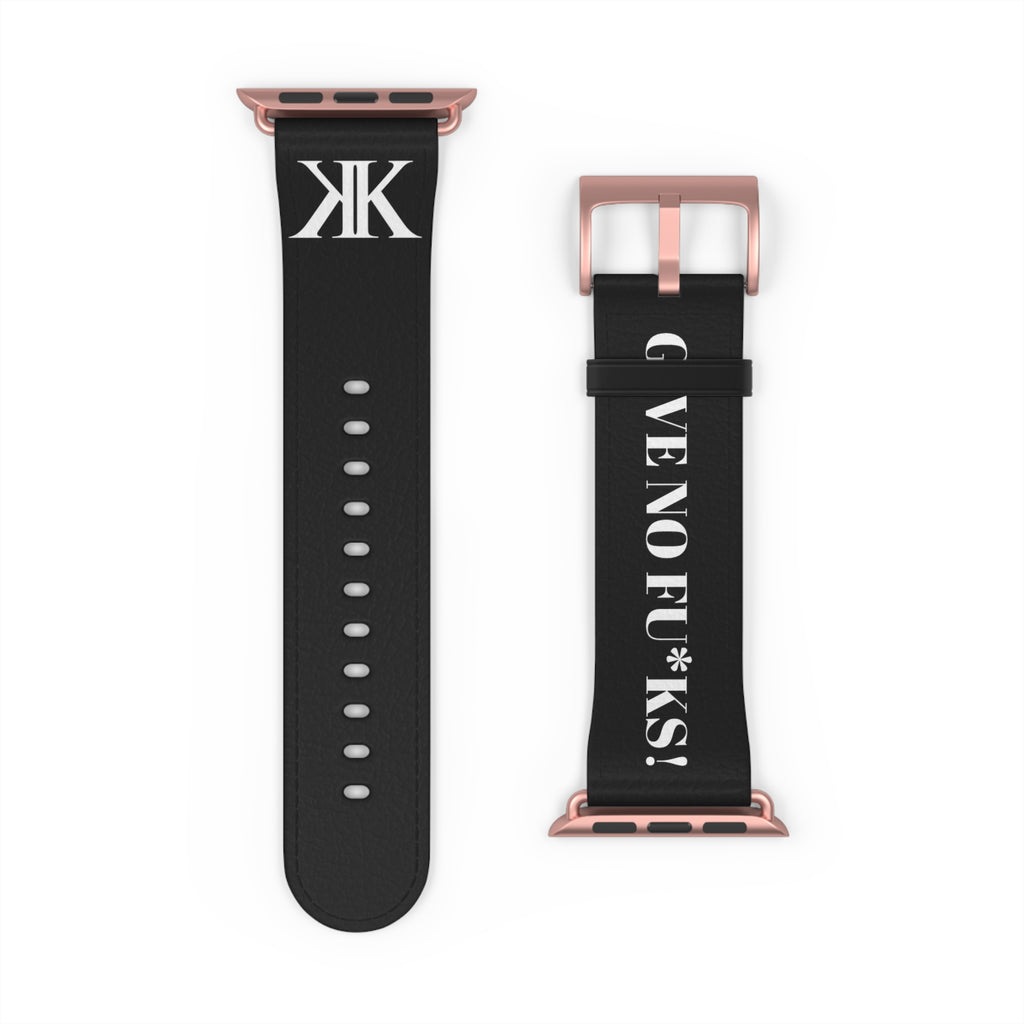 Watch Band BLACK — Leather Strap with "GIVE NO FU*KS!" Text
