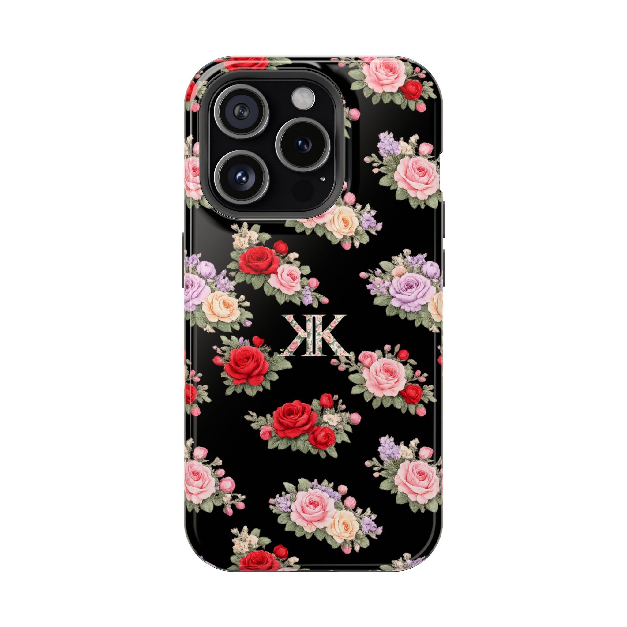 Anthos Collection BLACK Vintage Floral Rose Pattern Magnetic Impact-Resistant Phone Case