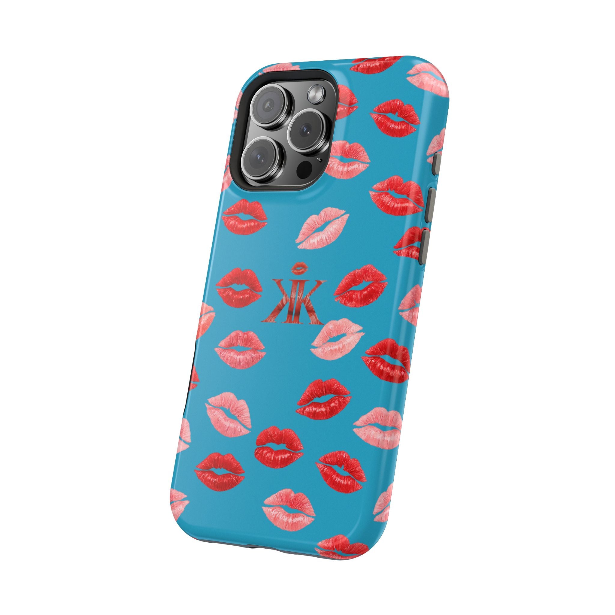 Psyche Collection Turquoise - Kiss Pattern Magnetic Impact Phone Case