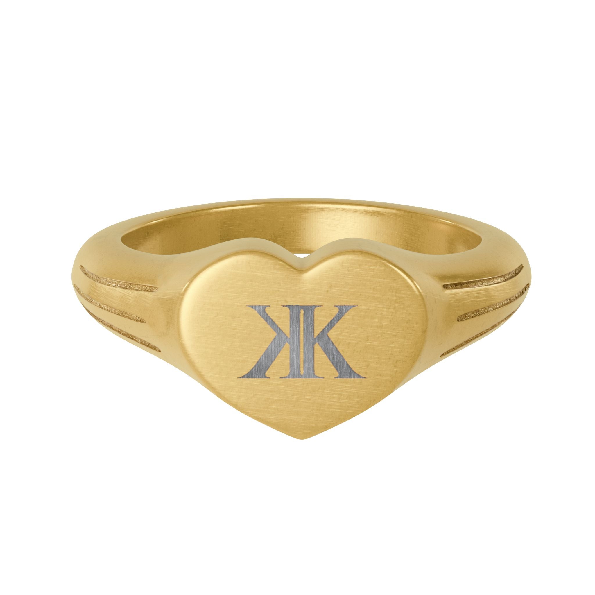 Gold Stainless Steel Heart Signet Ring