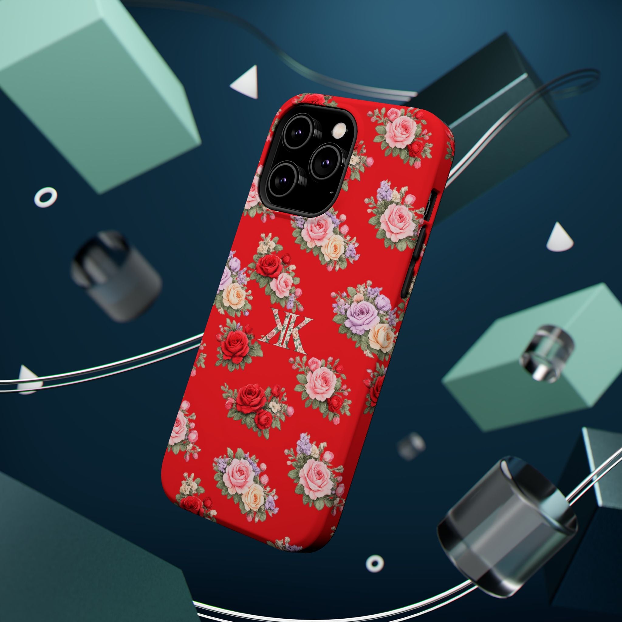 Anthos Collection RED Vintage Floral Rose Pattern Magnetic Impact-Resistant Phone Case
