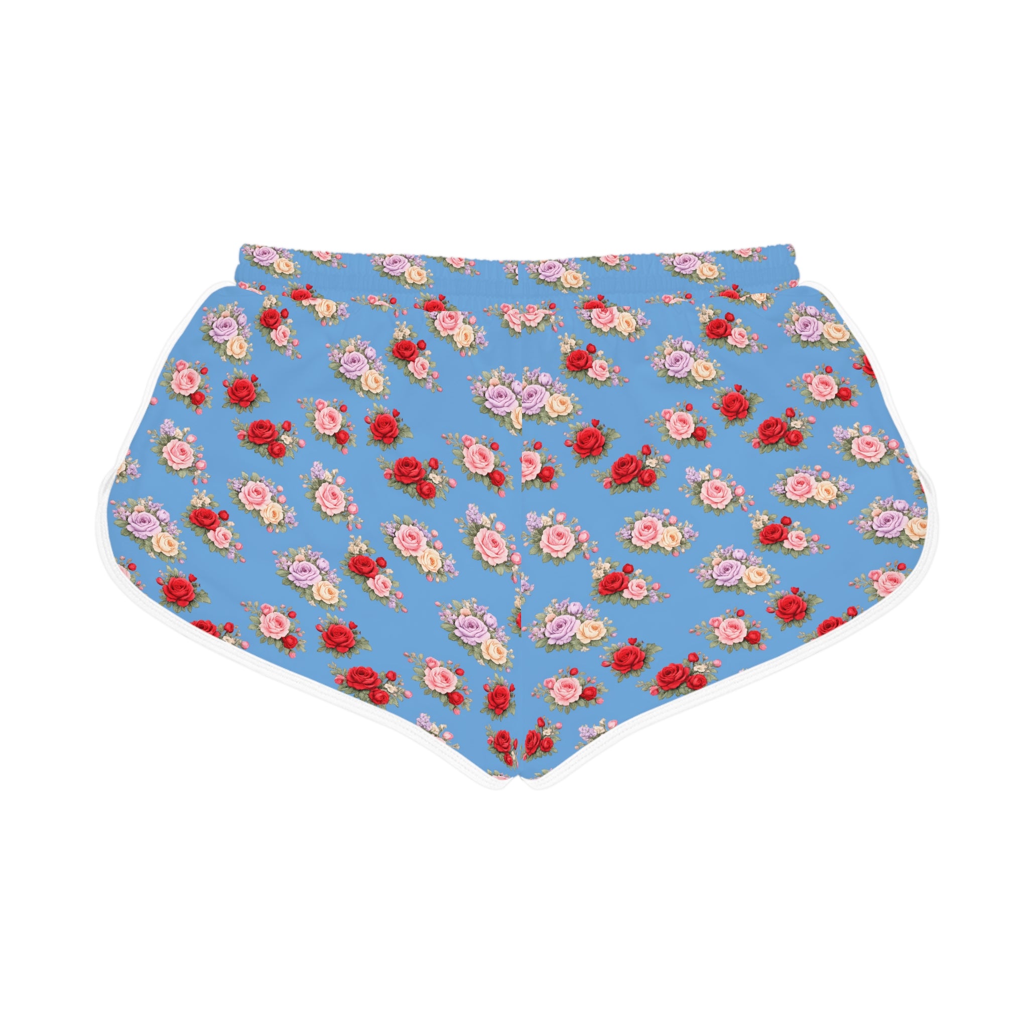 Anthos Collection Light Blue Floral Stretch Women's Relaxed Shorts — Vintage Pink & Red Rose All-Over Print