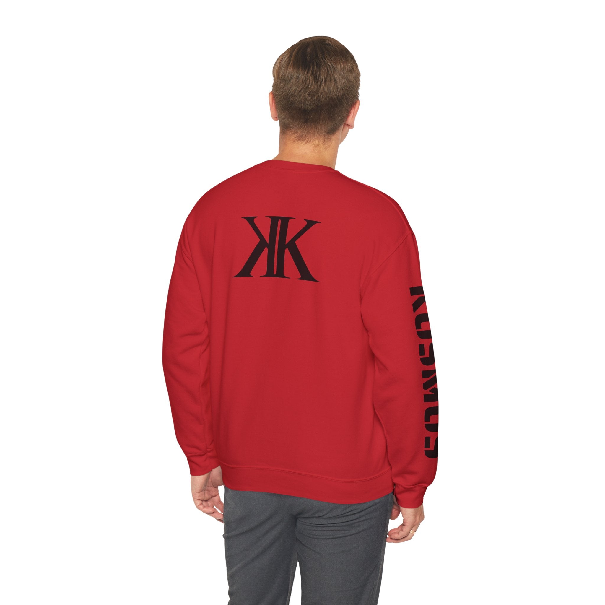 Crewneck Sweatshirt RED — Bold KK Logo with Sleeve Text (Kaurde / Kaurde)