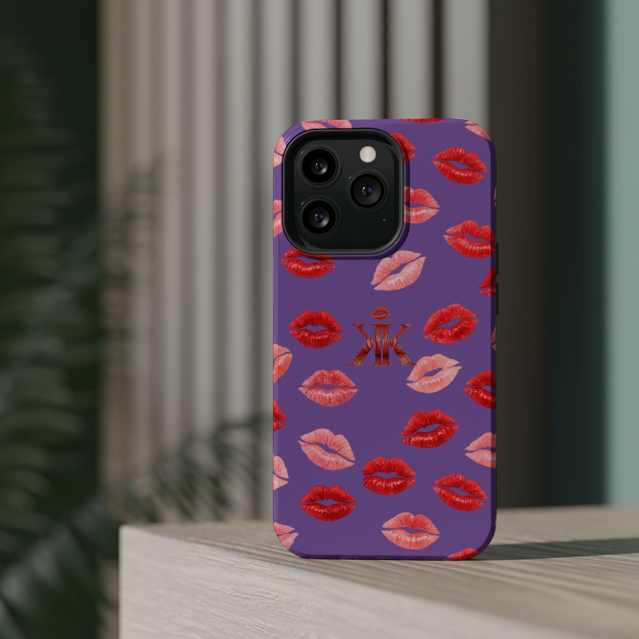 Psyche Collection Light Purple - Kiss Pattern Magnetic Impact Phone Case