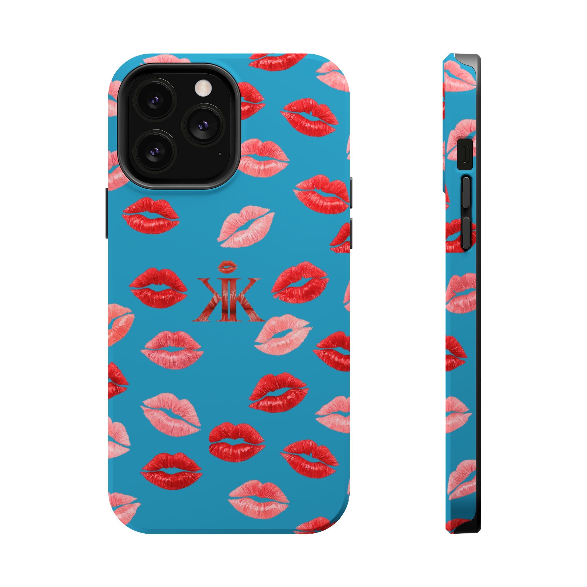 Psyche Collection Turquoise - Kiss Pattern Magnetic Impact Phone Case