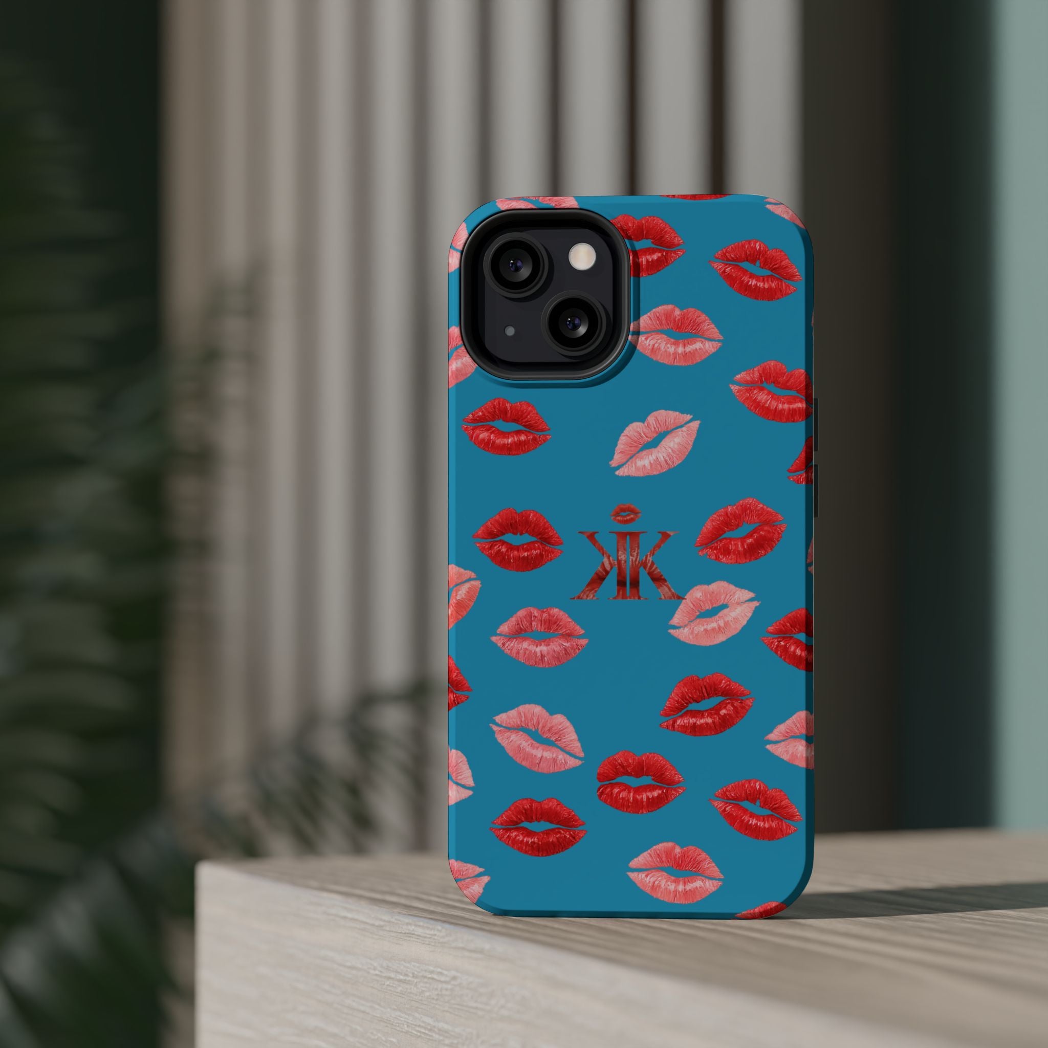 Psyche Collection Turquoise - Kiss Pattern Magnetic Impact Phone Case