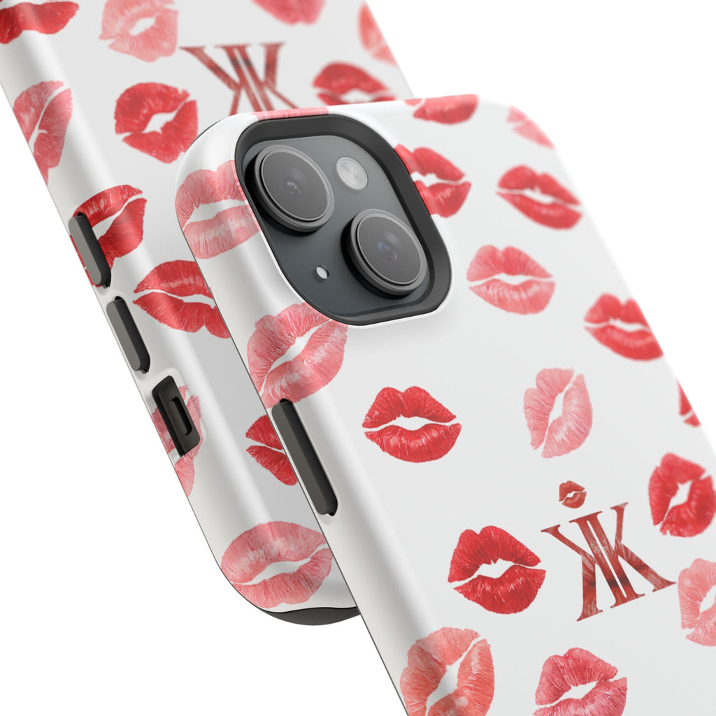 Psyche Collection White - Kiss Pattern Magnetic Impact Phone Case