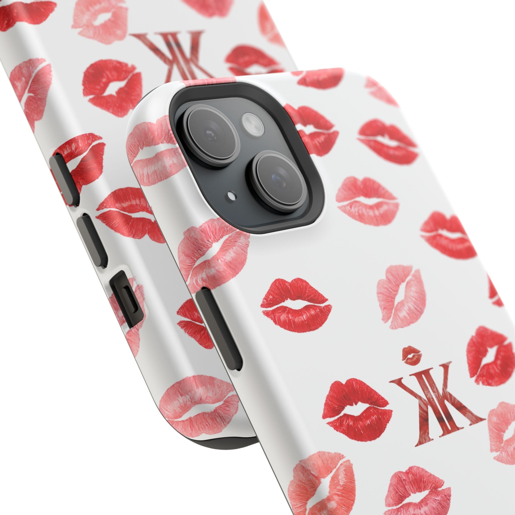 Psyche Collection White - Kiss Pattern Magnetic Impact Phone Case