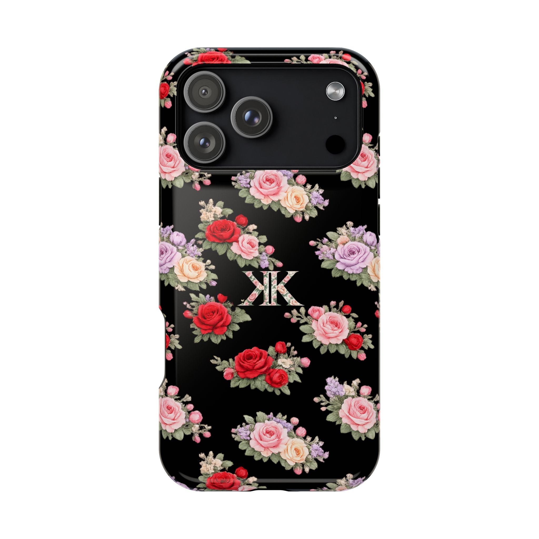 Anthos Collection BLACK Vintage Floral Rose Pattern Magnetic Impact-Resistant Phone Case