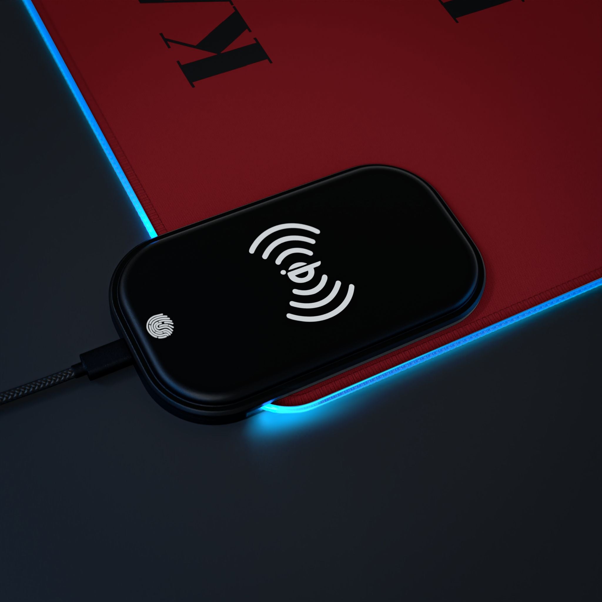 LED Wireless Charging Gaming Mouse Pad RED — Kairos Kosmos Logo Desk Mat
