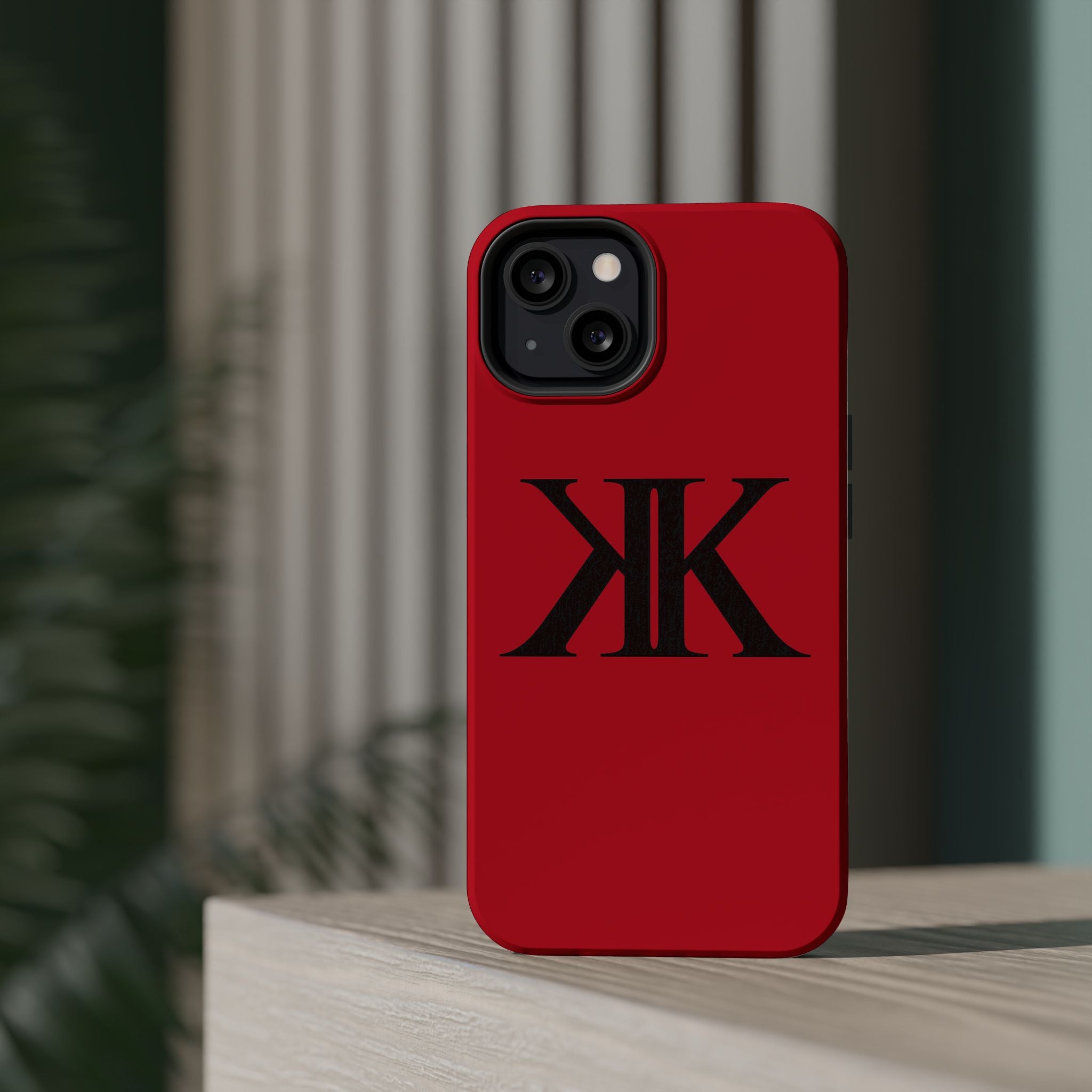 Magnetic Impact-Resistant RED Case with Bold KK Monogram