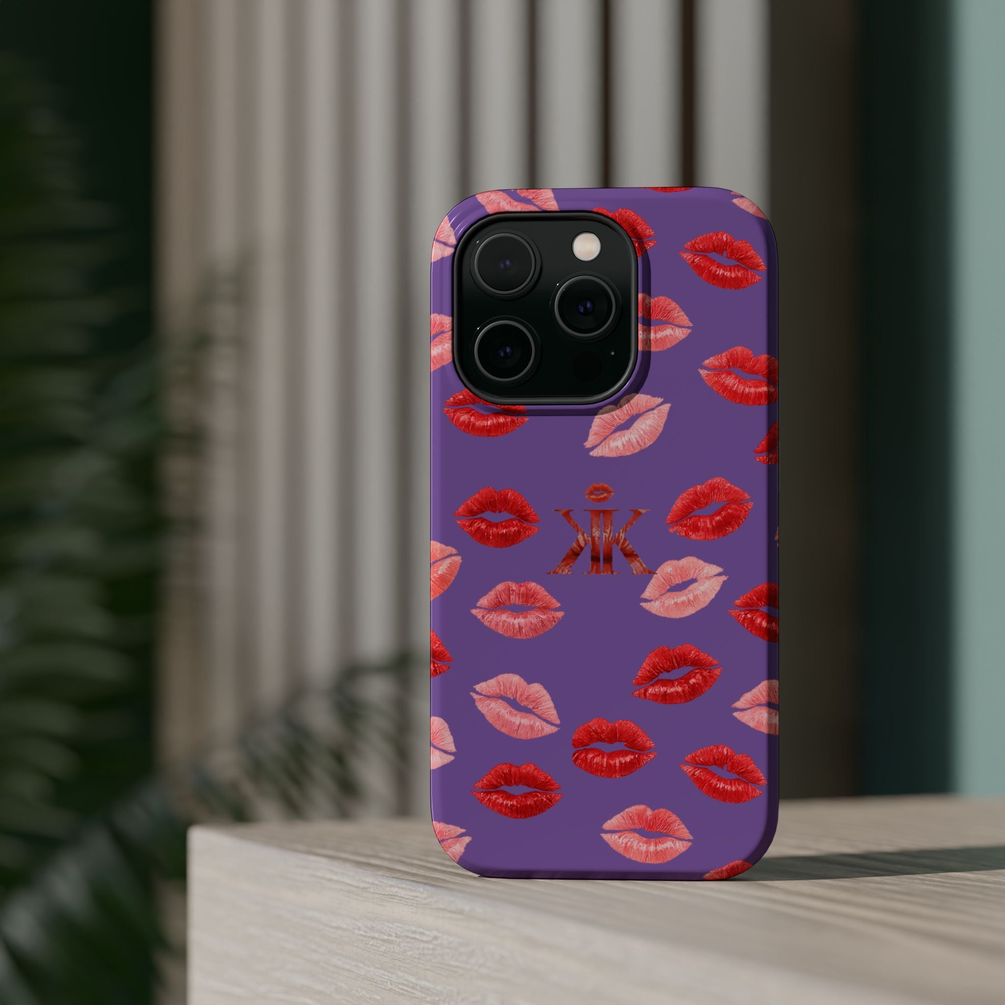 Psyche Collection Light Purple - Kiss Pattern Magnetic Impact Phone Case