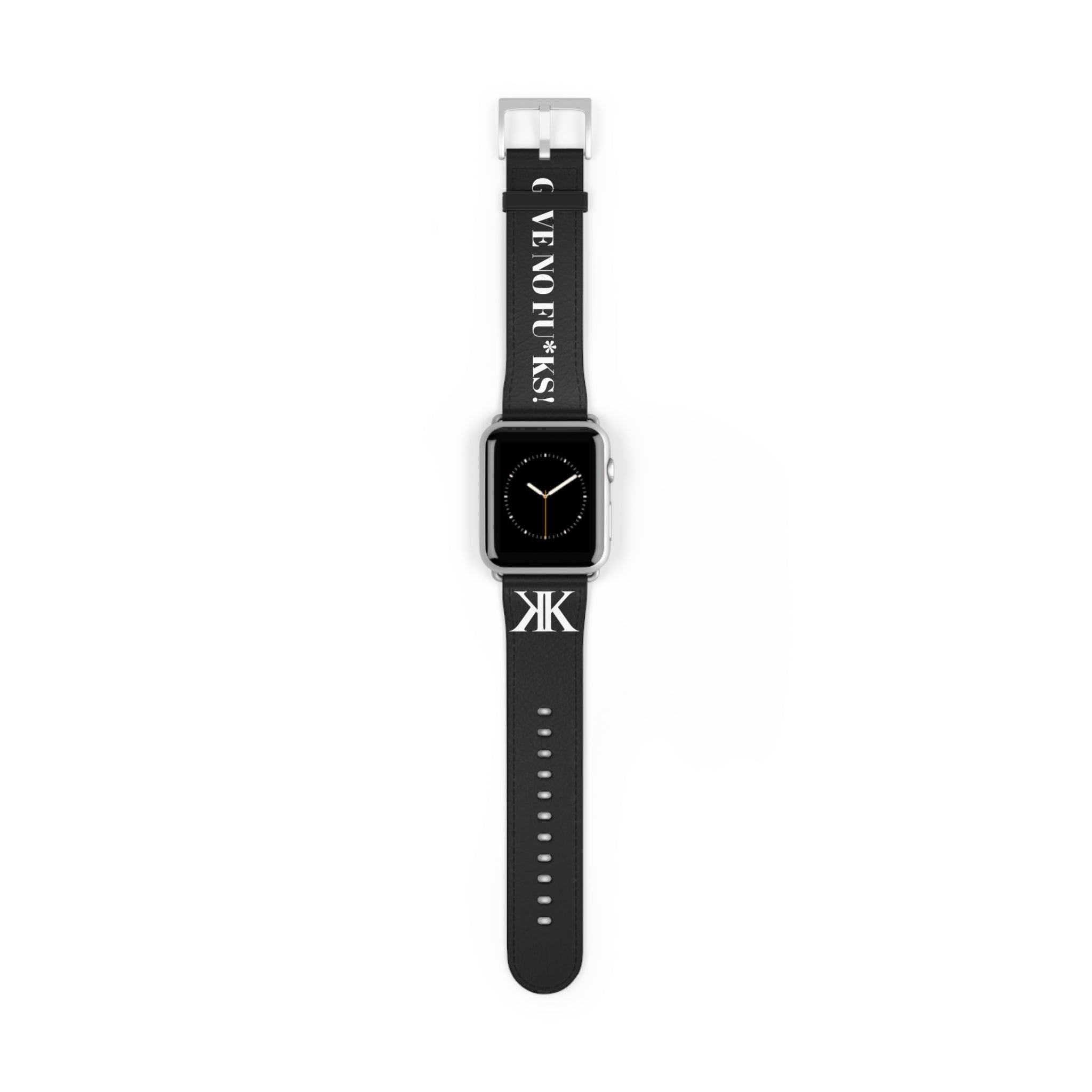 Watch Band BLACK — Leather Strap with "GIVE NO FU*KS!" Text