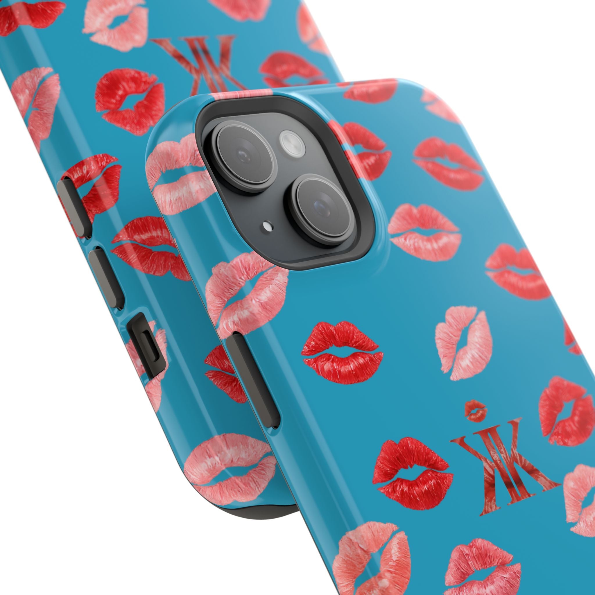 Psyche Collection Turquoise - Kiss Pattern Magnetic Impact Phone Case