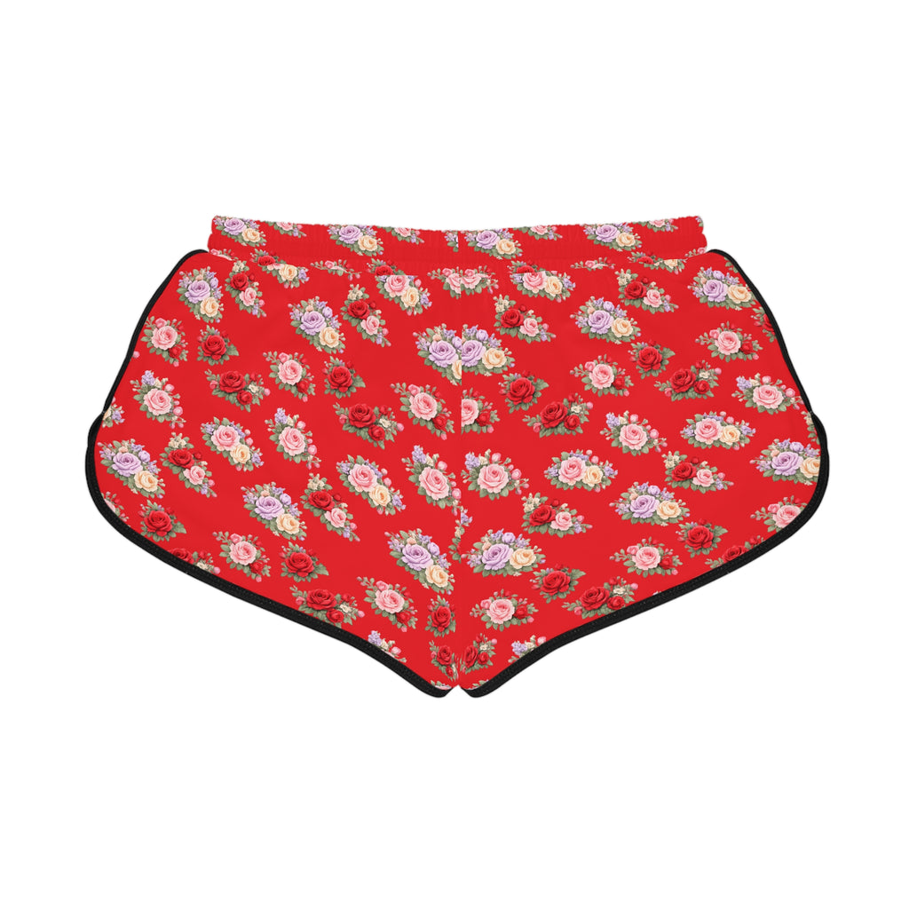 Anthos Collection RED Floral Stretch Women's Relaxed Shorts — Vintage Pink & Red Rose All-Over Print