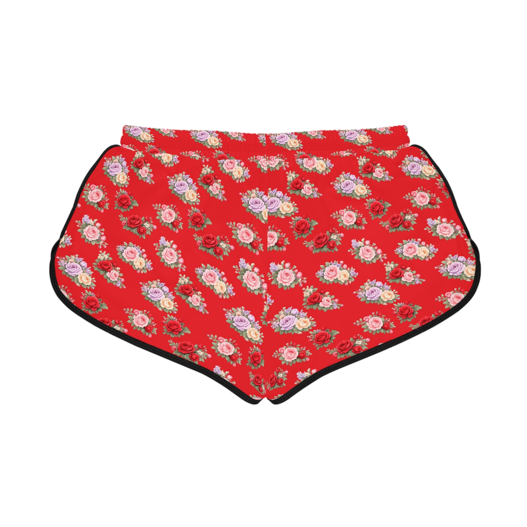Anthos Collection RED Floral Stretch Women's Relaxed Shorts — Vintage Pink & Red Rose All-Over Print