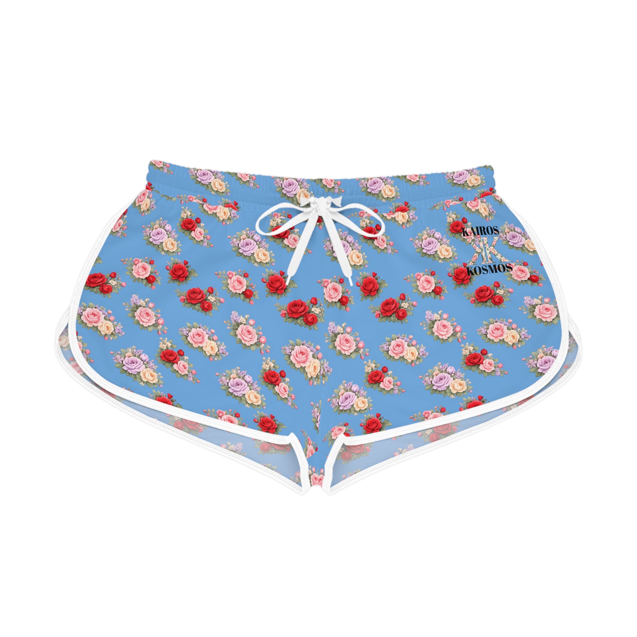 Anthos Collection Light Blue Floral Stretch Women's Relaxed Shorts — Vintage Pink & Red Rose All-Over Print