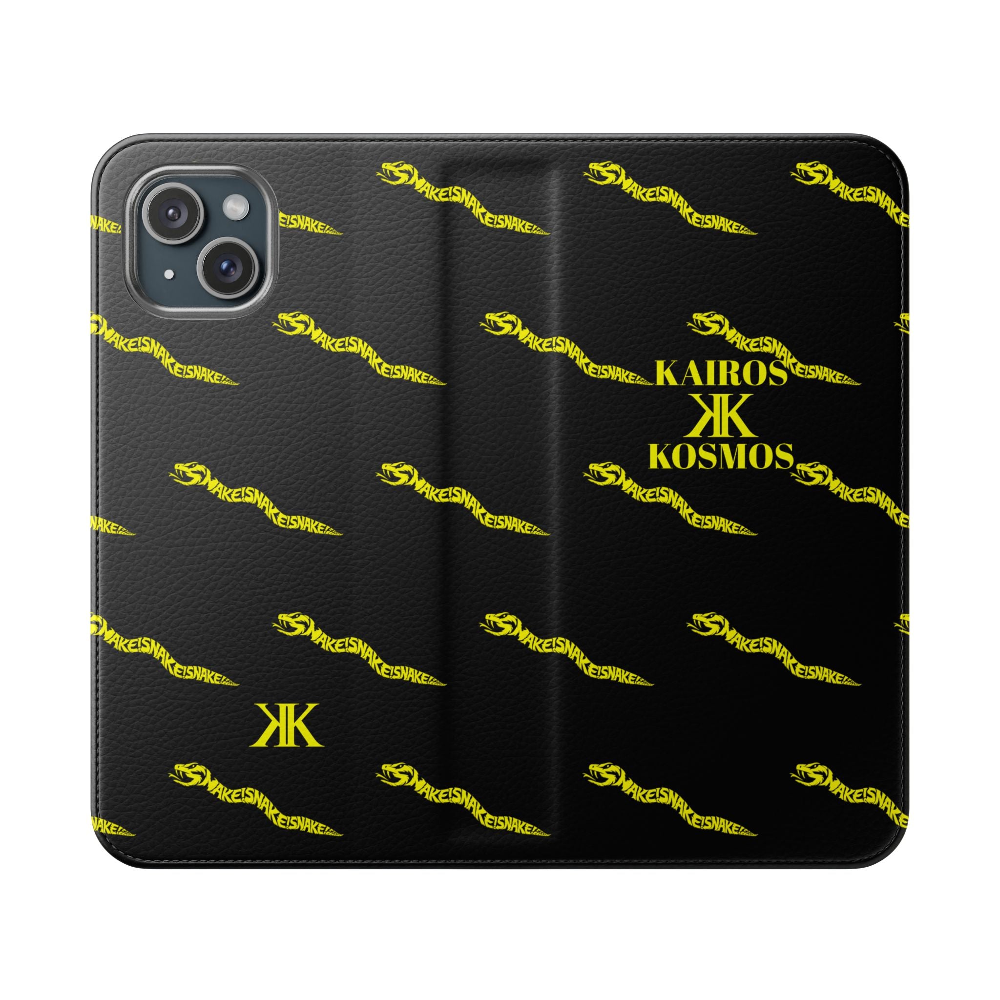 Aspis Collection Flip Case Phone Wallet — Black & Gold Kairos Kosmos Pattern