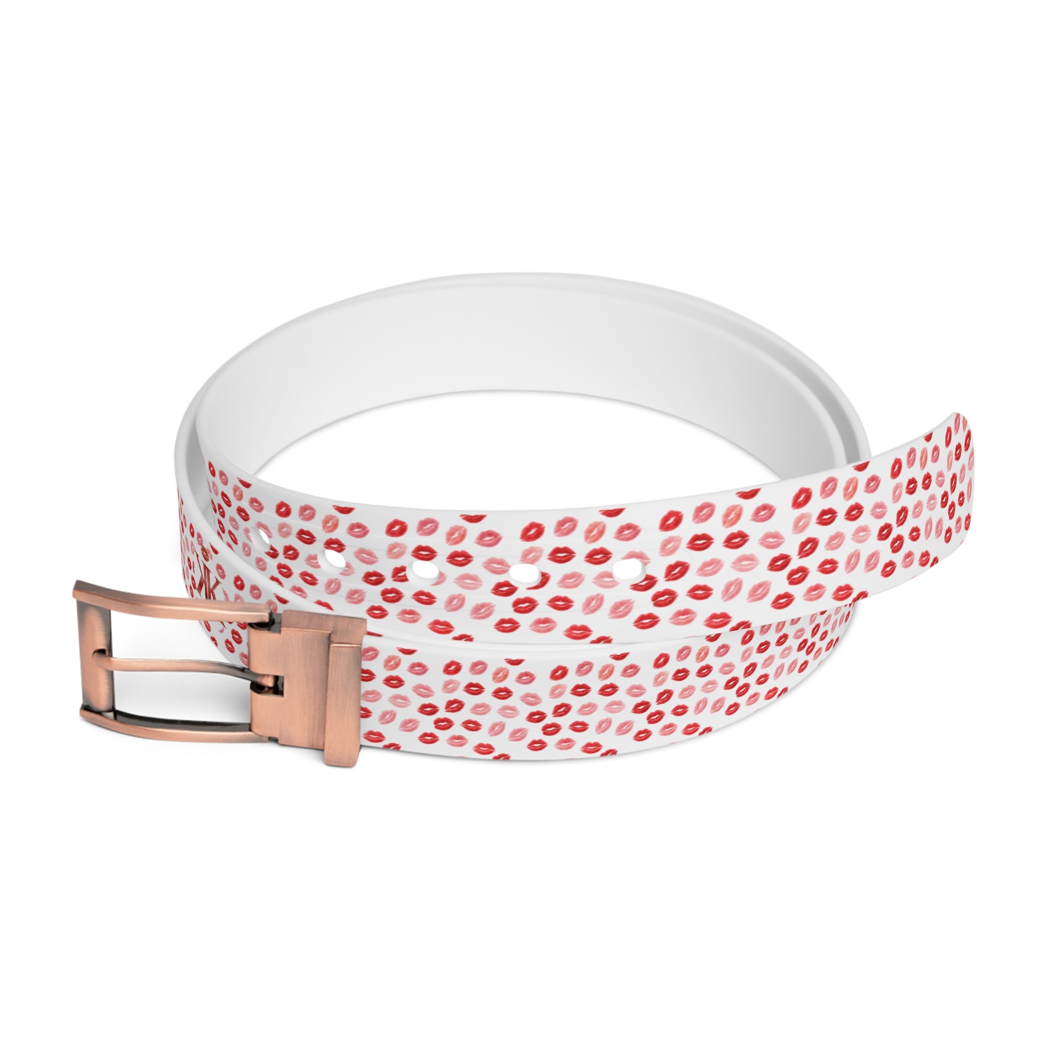 Psyche Collection Women's White Pink And Red Lip Print Belt – Cute Kiss Pattern Fashion Belt