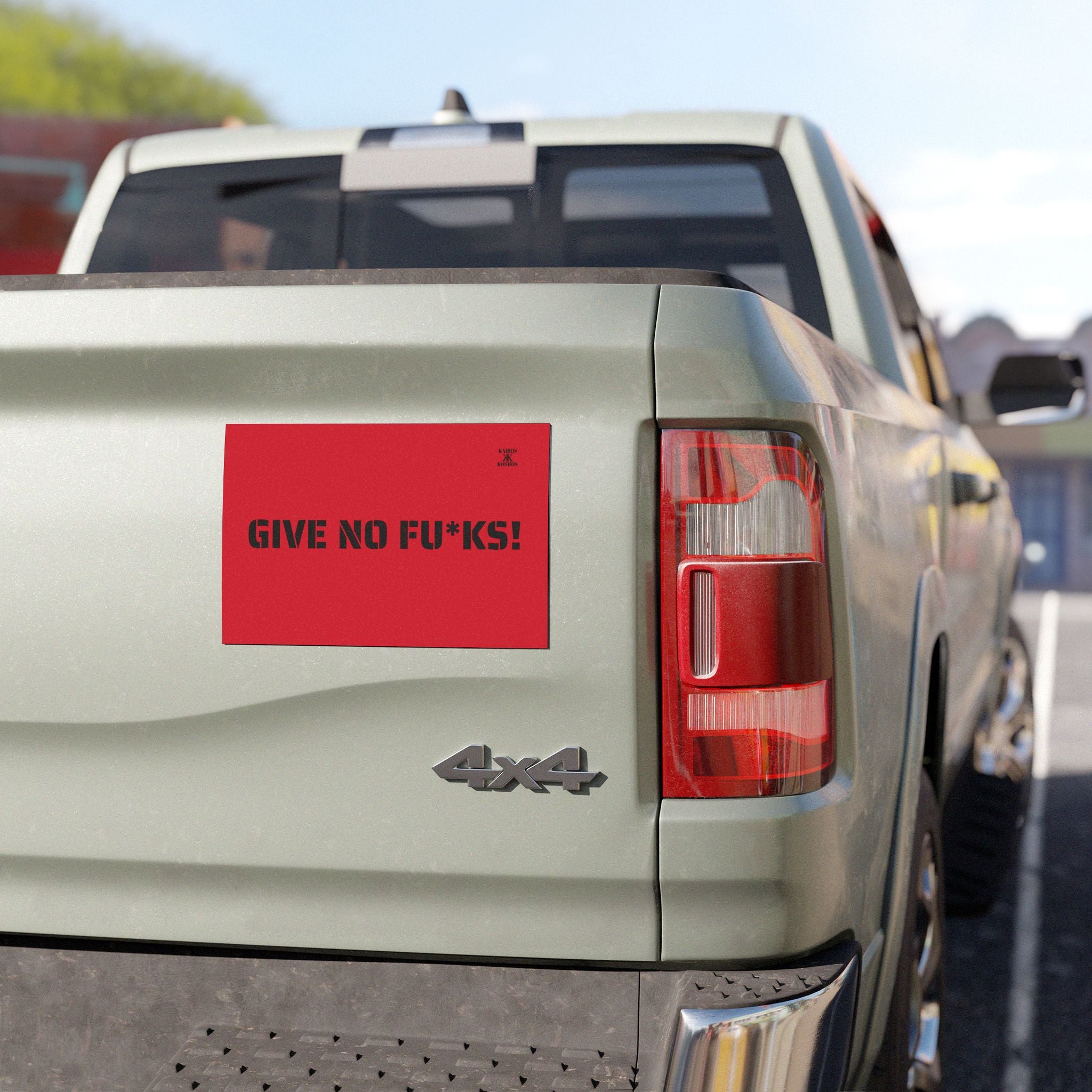 Kairos Kosmos Car Magnet RED — "GIVE NO FU*KS!" Bold Black Vinyl Décor
