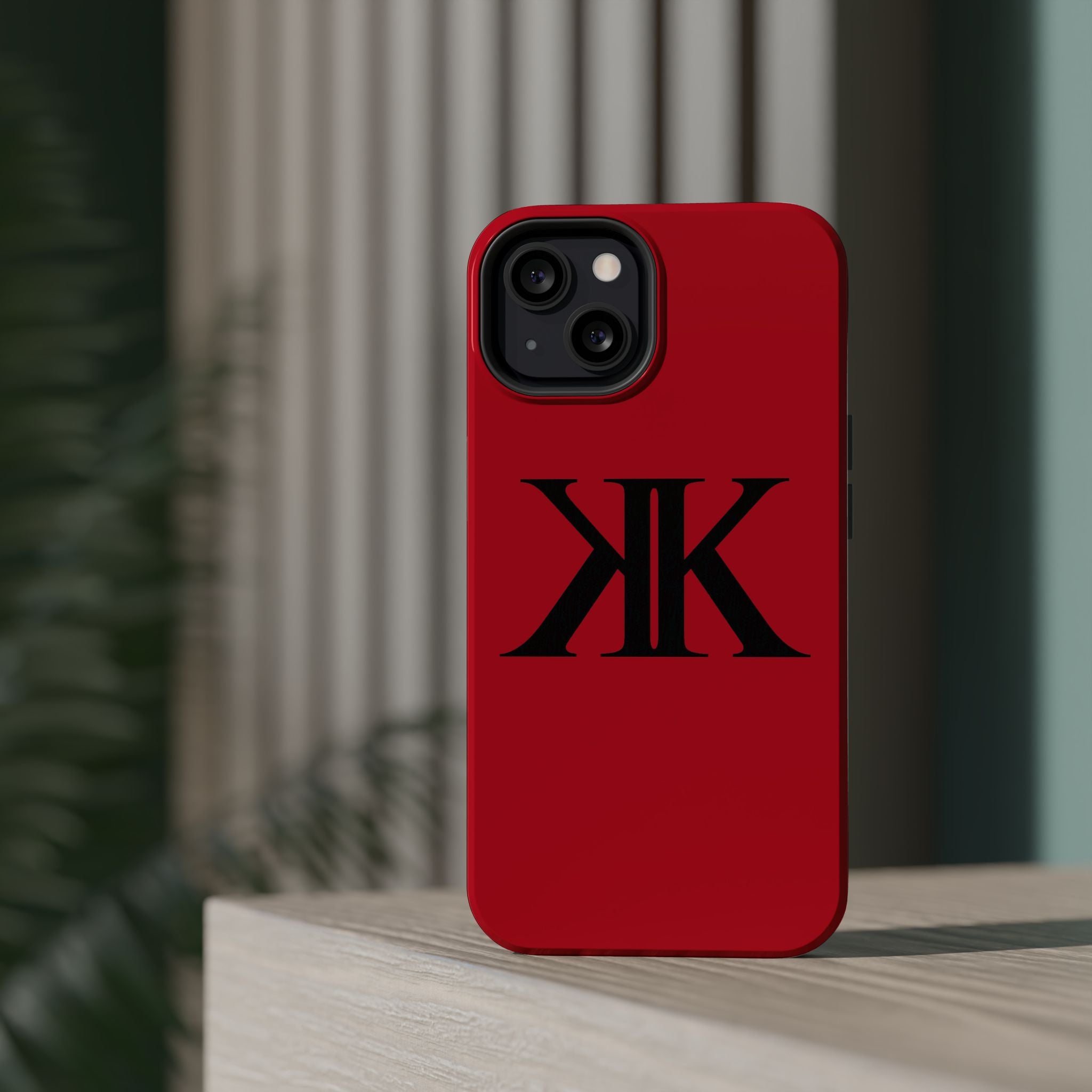 Magnetic Impact-Resistant RED Case with Bold KK Monogram