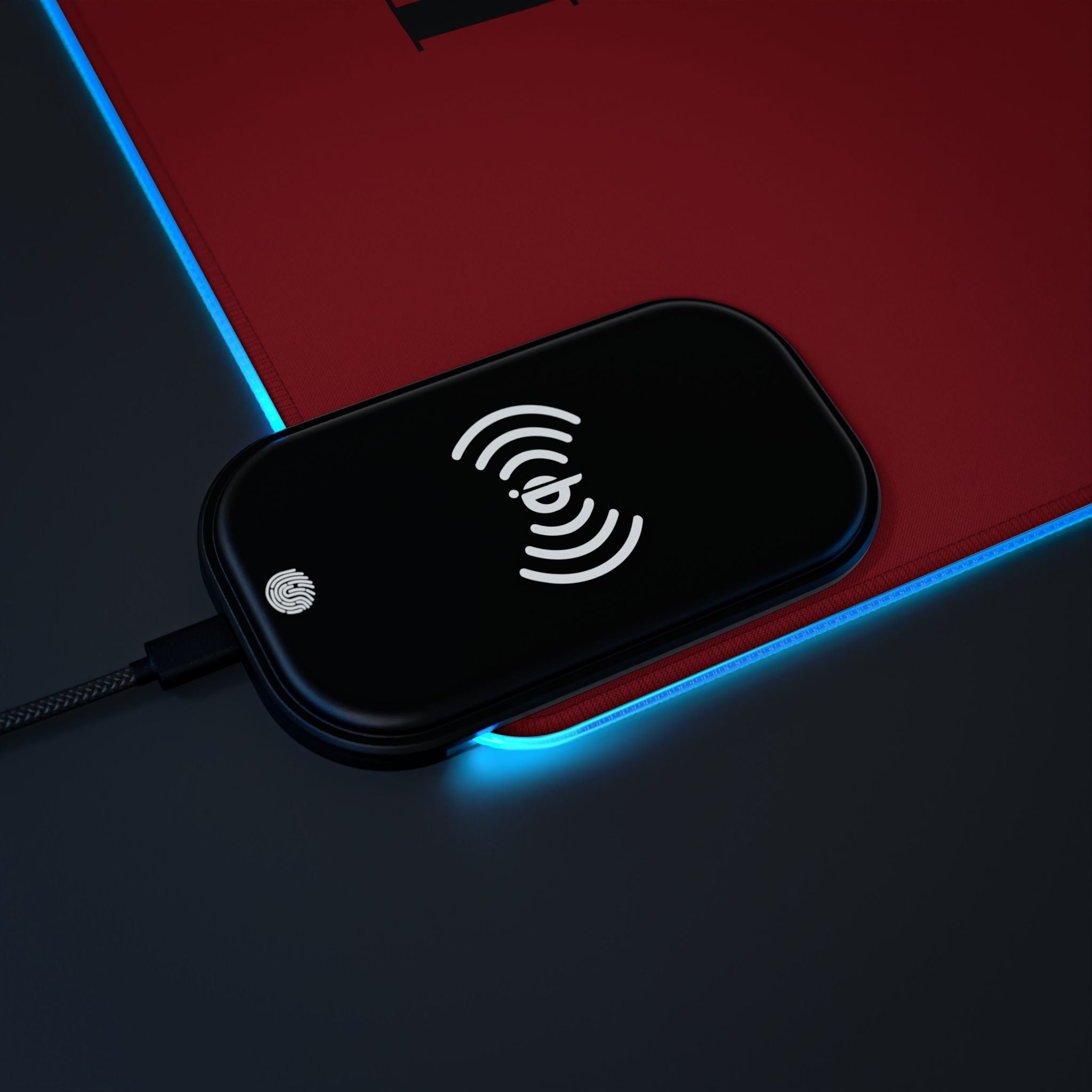 LED Wireless Charging Gaming Mouse Pad RED — Kairos Kosmos Logo Desk Mat