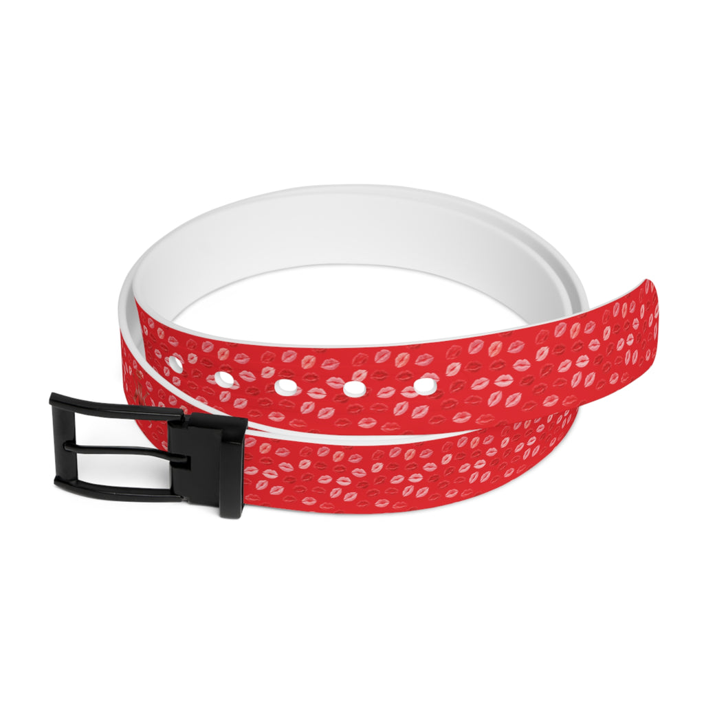 Psyche Collection Women's RED Pink And Red Lip Print Belt – Cute Kiss Pattern Fashion Belt