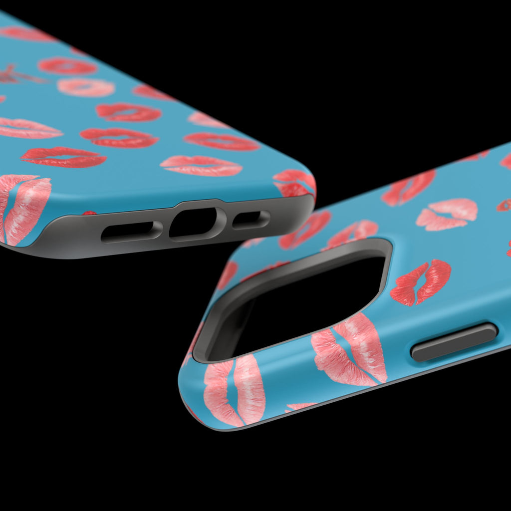 Psyche Collection Turquoise - Kiss Pattern Magnetic Impact Phone Case