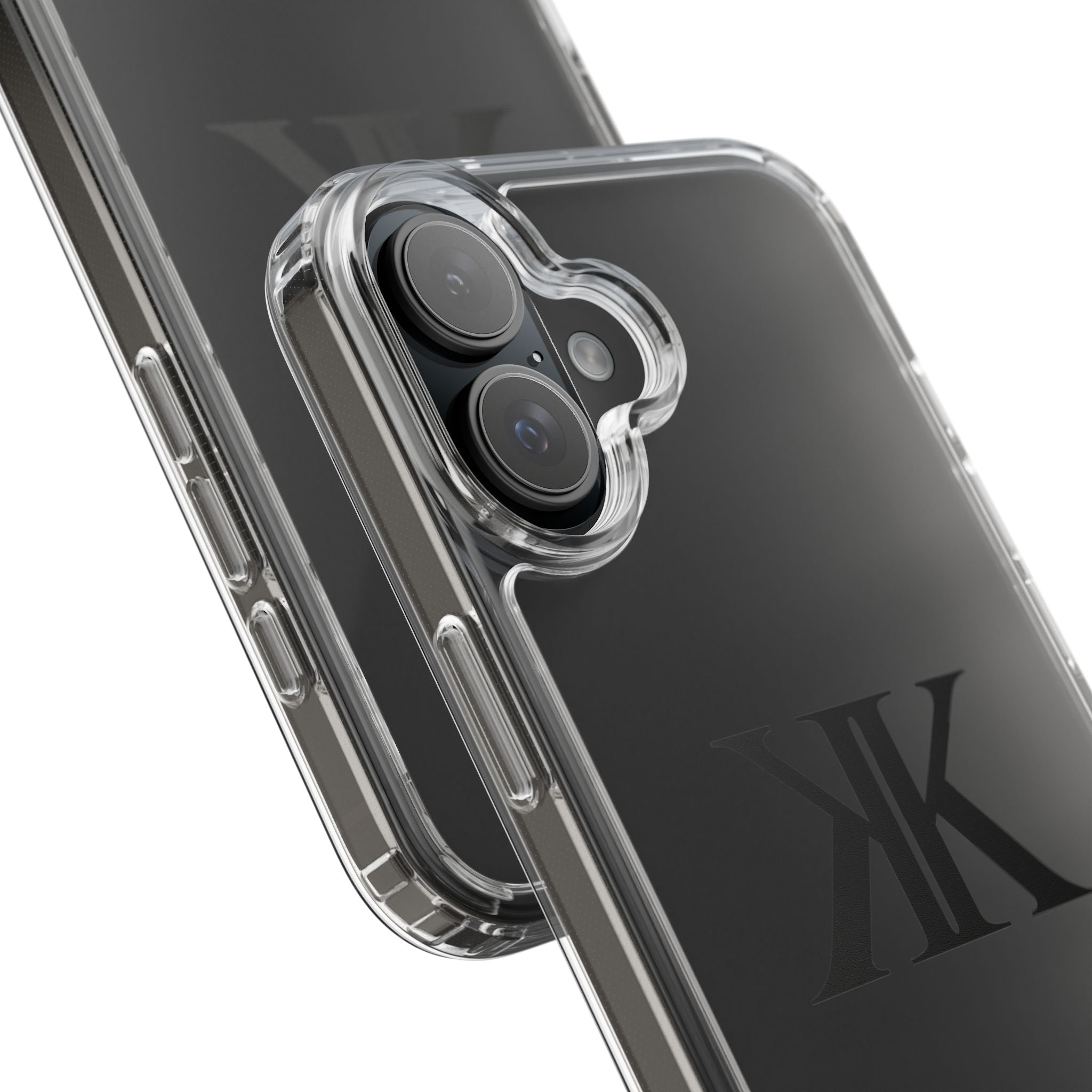 Kairos Kosmos Clear Phone Case — Minimal Black KK Monogram