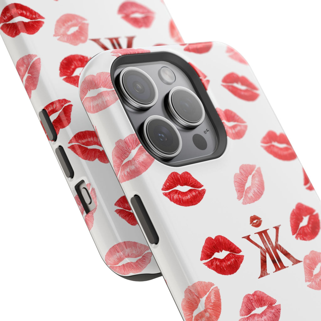 Psyche Collection White - Kiss Pattern Magnetic Impact Phone Case