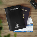 Passport Cover Black - Minimal 'PASSPORT' Text with Kairos Kosmos Logo