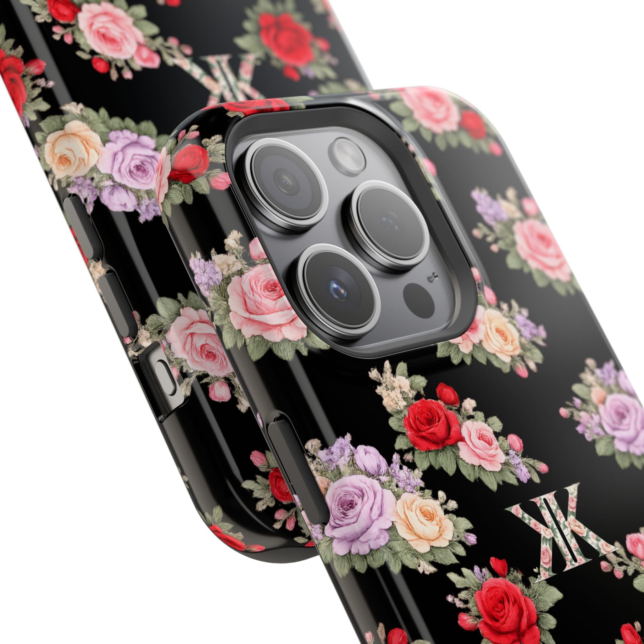 Anthos Collection BLACK Vintage Floral Rose Pattern Magnetic Impact-Resistant Phone Case