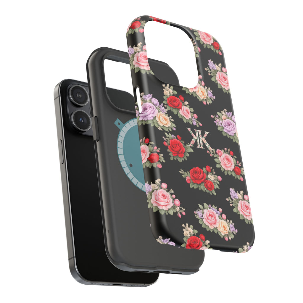 Anthos Collection BLACK Vintage Floral Rose Pattern Magnetic Impact-Resistant Phone Case