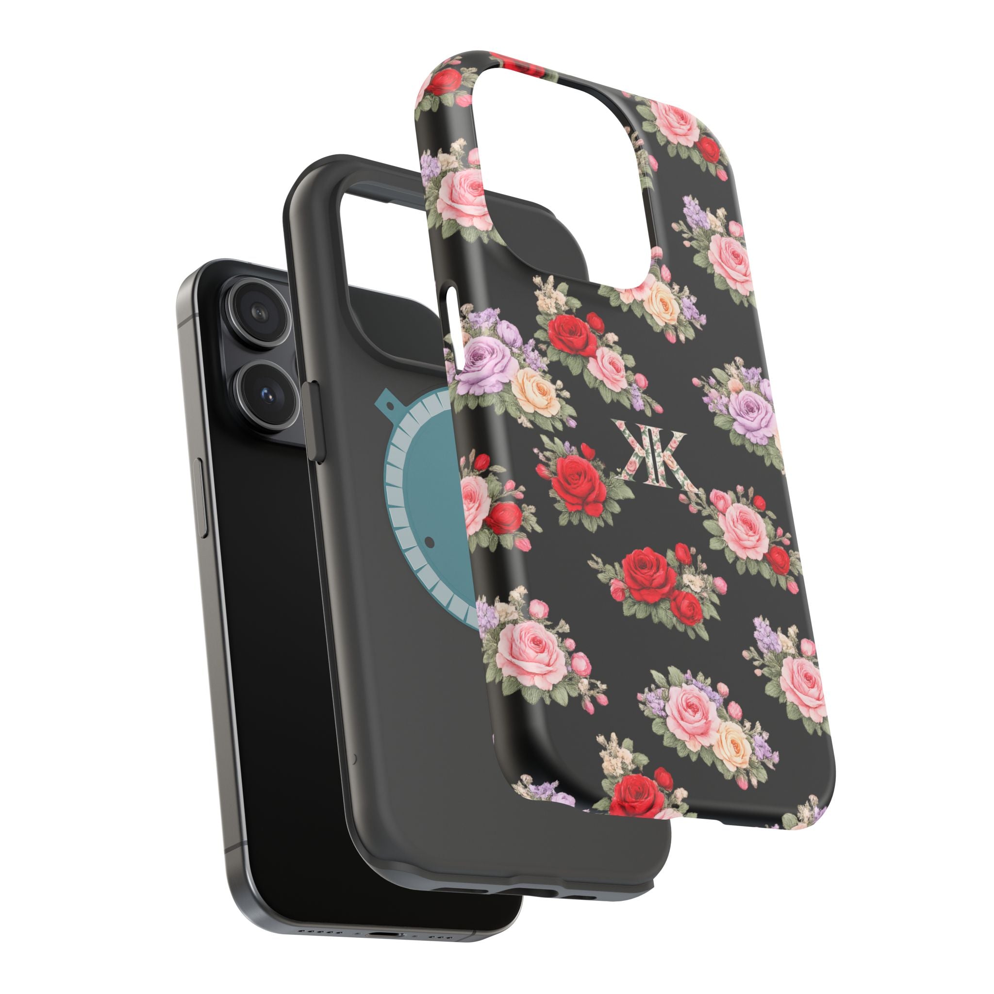 Anthos Collection BLACK Vintage Floral Rose Pattern Magnetic Impact-Resistant Phone Case
