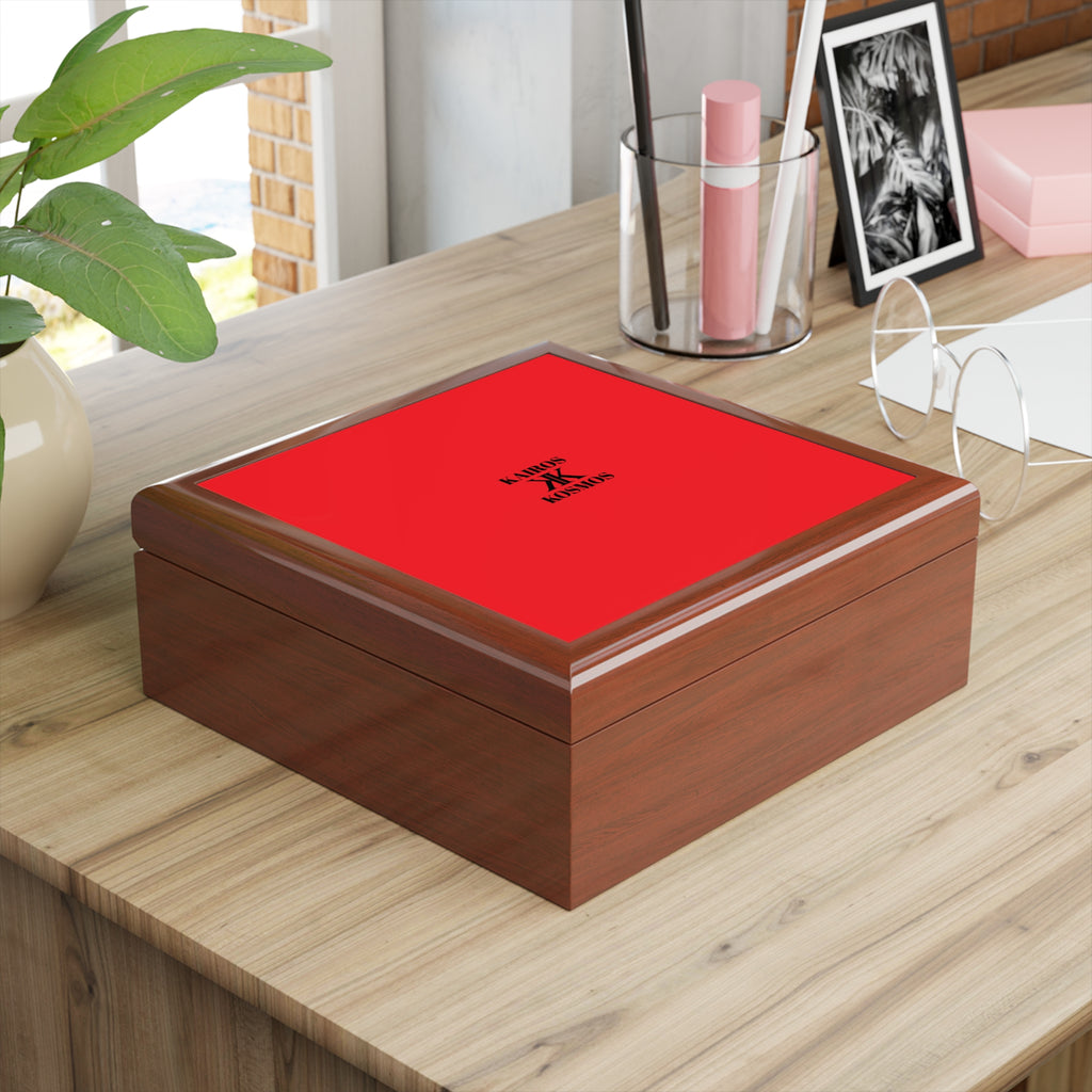 Jewelry Box RED with Minimalist 'KAIROS KOSMOS' Logo