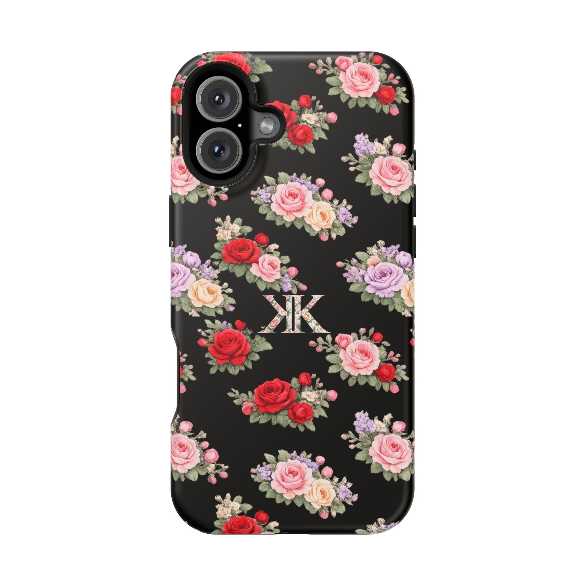 Anthos Collection BLACK Vintage Floral Rose Pattern Magnetic Impact-Resistant Phone Case