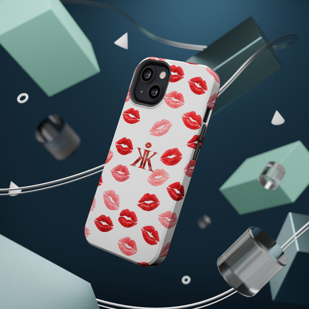 Psyche Collection White - Kiss Pattern Magnetic Impact Phone Case